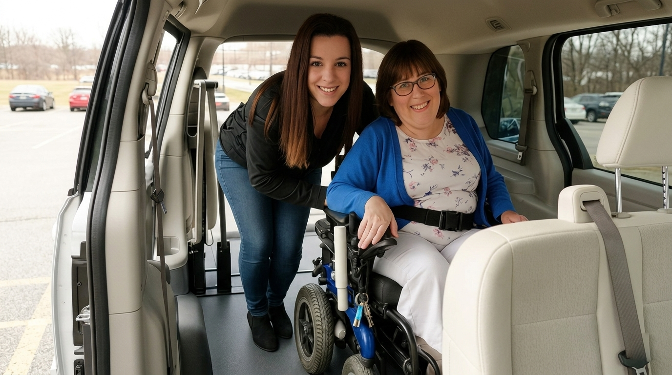 NEMT caregiver helping patient