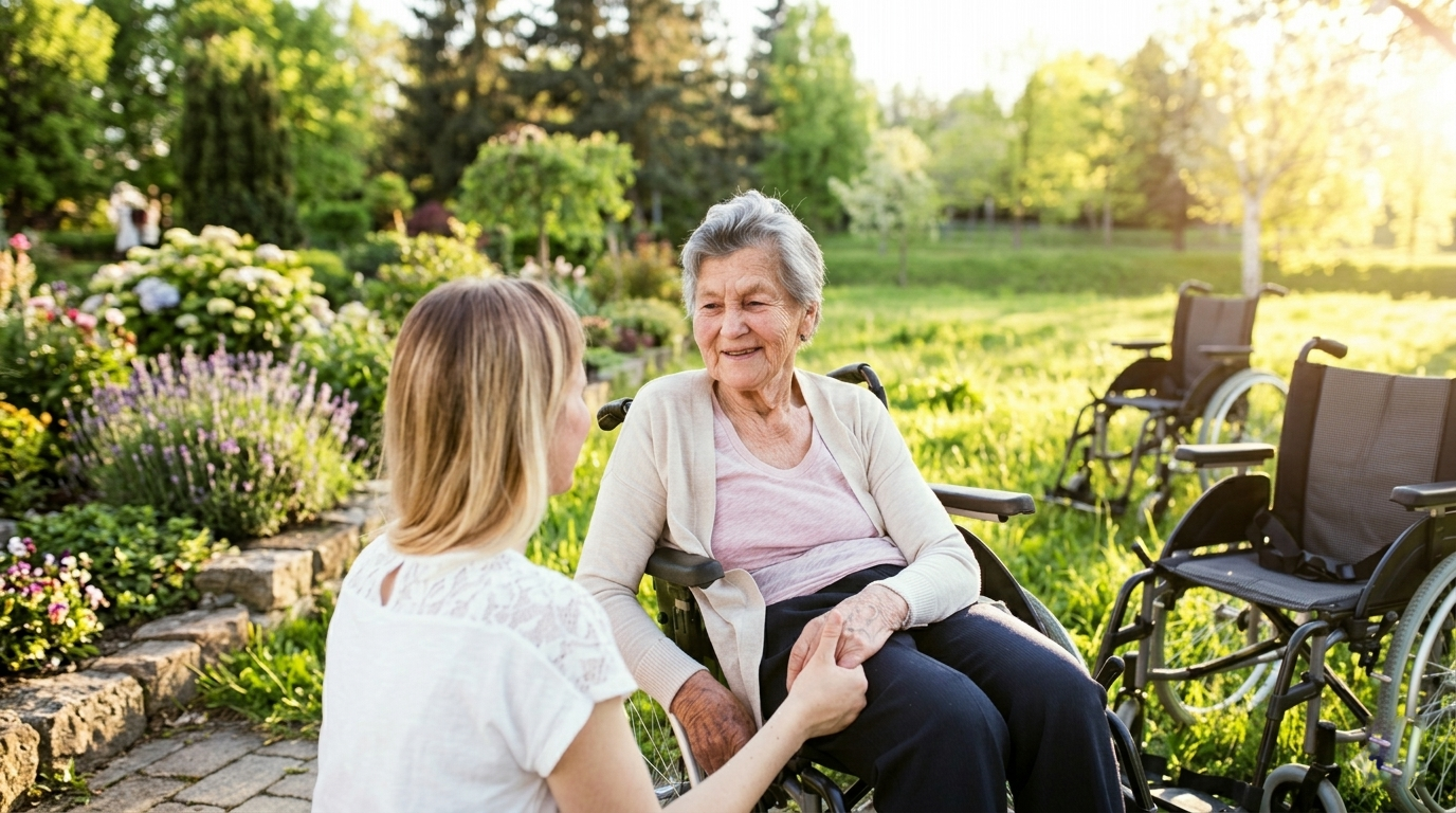 Elderly woman smiling outdoors